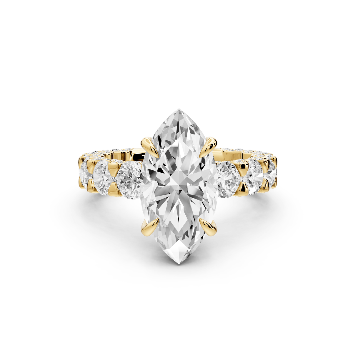 Maya - 3ct 18k yellow gold Marquise Hidden Halo Engagement Ring with Halo-Set Side Stones - Mr. Alex Jewelry
