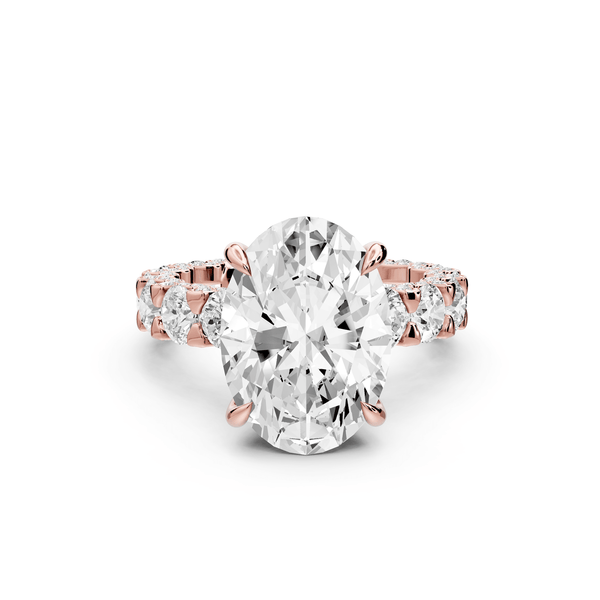 Maya - 5ct 18k rose gold Oval Hidden Halo Engagement Ring with Halo-Set Side Stones - Mr. Alex Jewelry