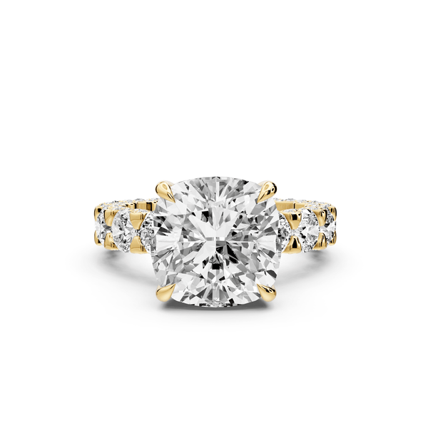 Maya - 5ct 18k yellow gold Cushion Hidden Halo Engagement Ring with Halo-Set Side Stones - Mr. Alex Jewelry