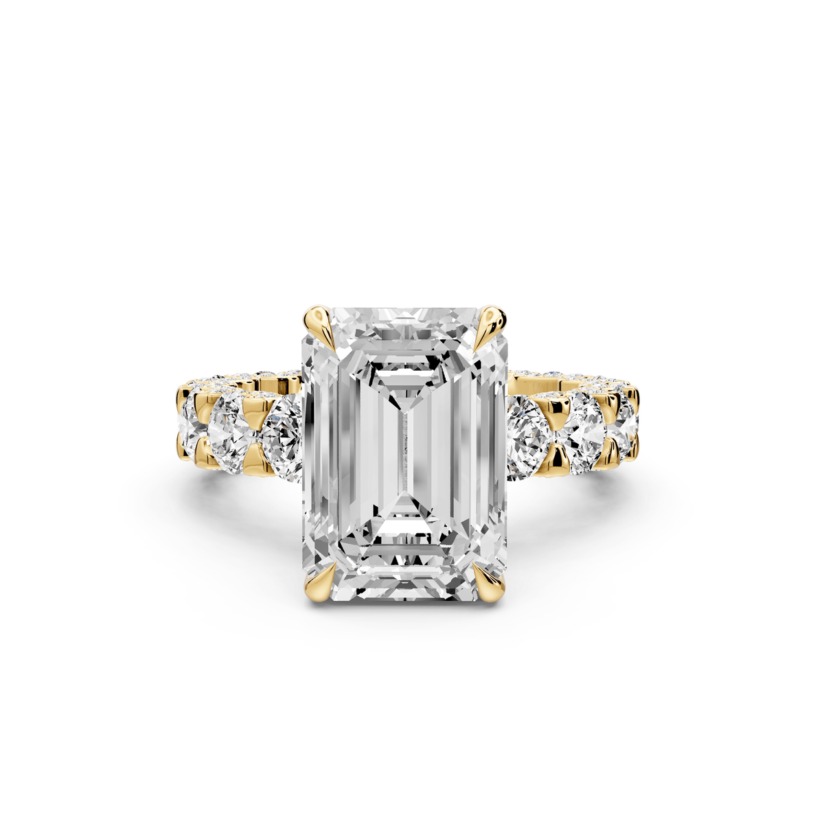 Maya - 5ct 18k yellow gold Emerald Hidden Halo Engagement Ring with Halo-Set Side Stones - Mr. Alex Jewelry