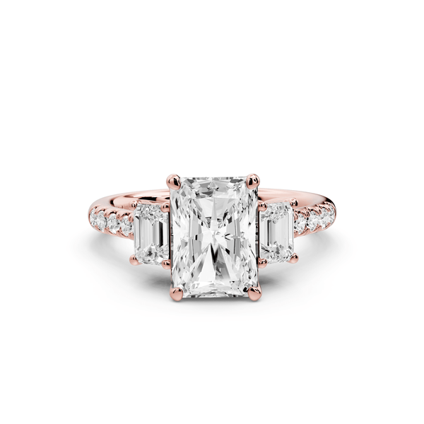 Mia - 2ct 14k rose gold radiant Trellis Basket Diamond Pavé half band Engagement Ring - Mr. Alex Jewelry