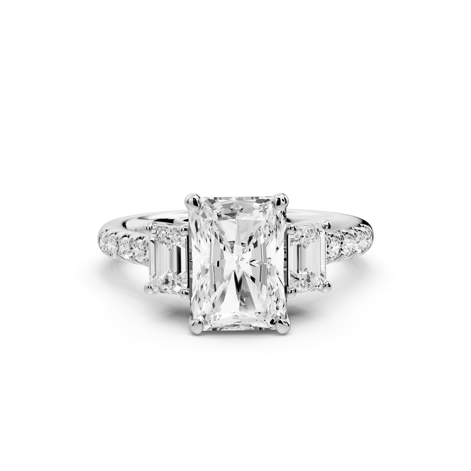 Mia - 2ct 14k white gold radiant Trellis Basket Diamond Pavé half band Engagement Ring - Mr. Alex Jewelry