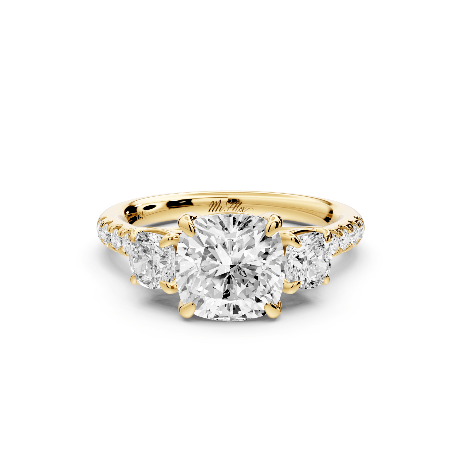 Mia - 2ct 14k yellow gold cushion Trellis Basket Diamond Pavé half band Engagement Ring - Mr. Alex Jewelry
