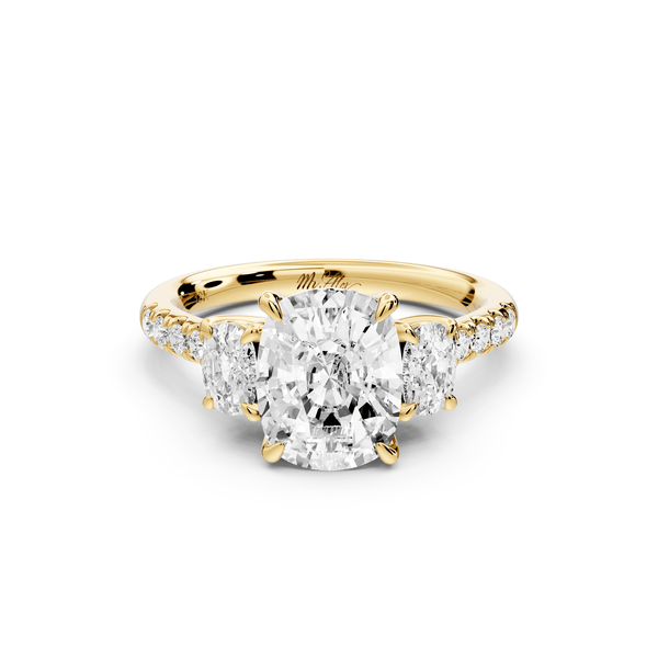 Mia - 2ct 14k yellow gold ecushion Trellis Basket Diamond Pavé half band Engagement Ring - Mr. Alex Jewelry