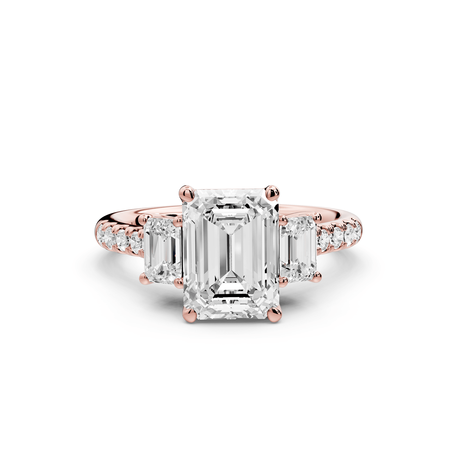 Mia - 2ct 18k rose gold emerald Trellis Basket Diamond Pavé half band Engagement Ring - Mr. Alex Jewelry