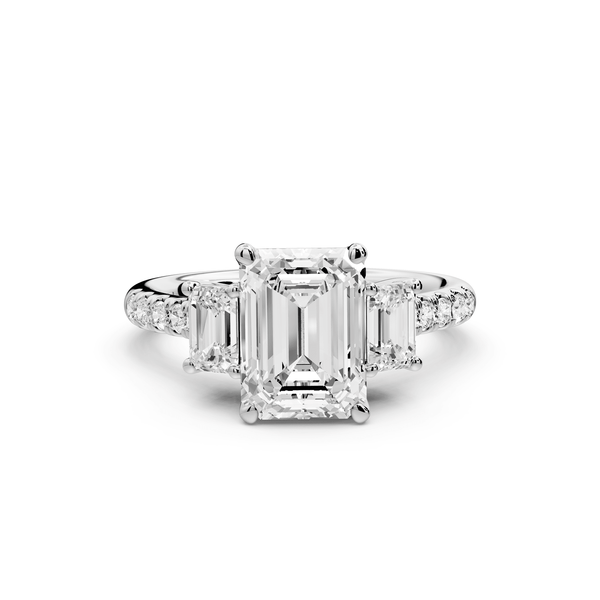 Mia - 2ct 18k white gold emerald Trellis Basket Diamond Pavé half band Engagement Ring - Mr. Alex Jewelry