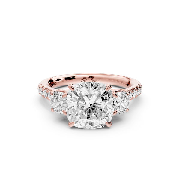 Mia - 3ct 14k rose gold cushion Trellis Basket Diamond Pavé half band Engagement Ring - Mr. Alex Jewelry