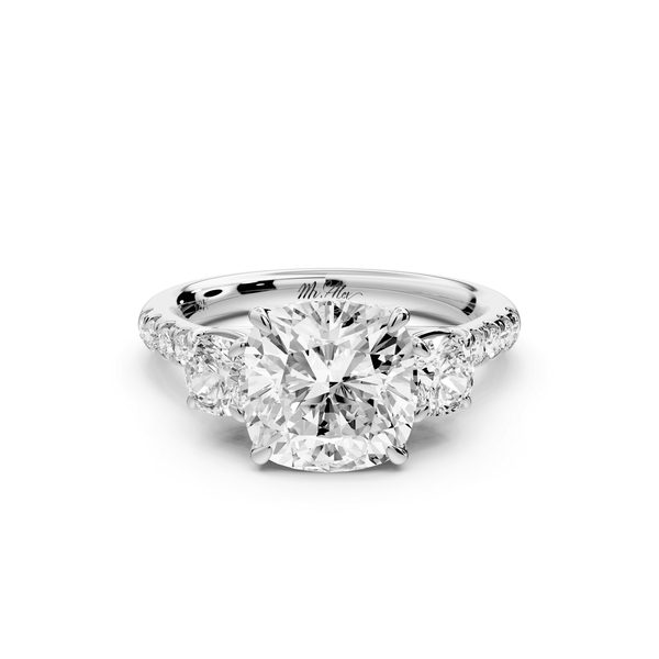 Mia - 3ct 14k white gold cushion Trellis Basket Diamond Pavé half band Engagement Ring - Mr. Alex Jewelry