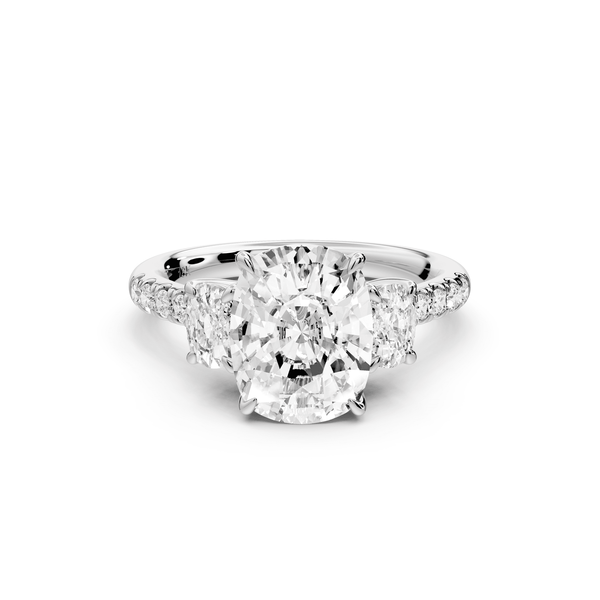 Mia - 3ct 14k white gold ecushion Trellis Basket Diamond Pavé half band Engagement Ring - Mr. Alex Jewelry