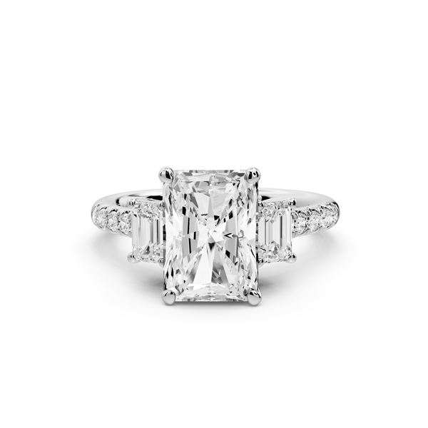 Mia - 3ct 14k white gold radiant Trellis Basket Diamond Pavé half band Engagement Ring - Mr. Alex Jewelry