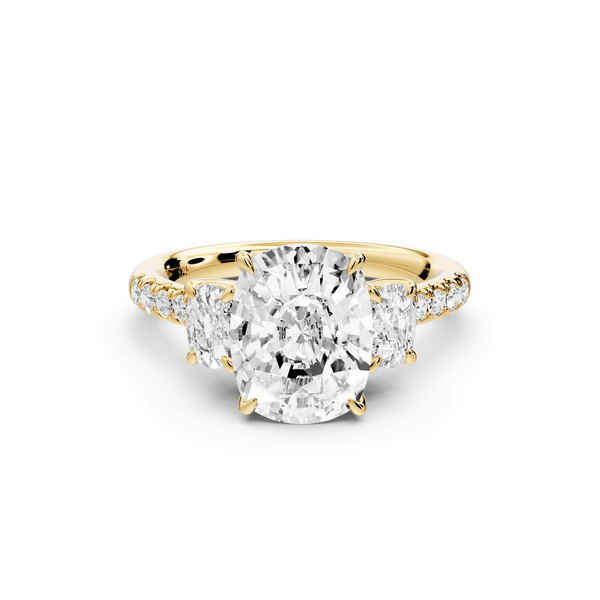 Mia - 3ct 14k yellow gold ecushion Trellis Basket Diamond Pavé half band Engagement Ring - Mr. Alex Jewelry