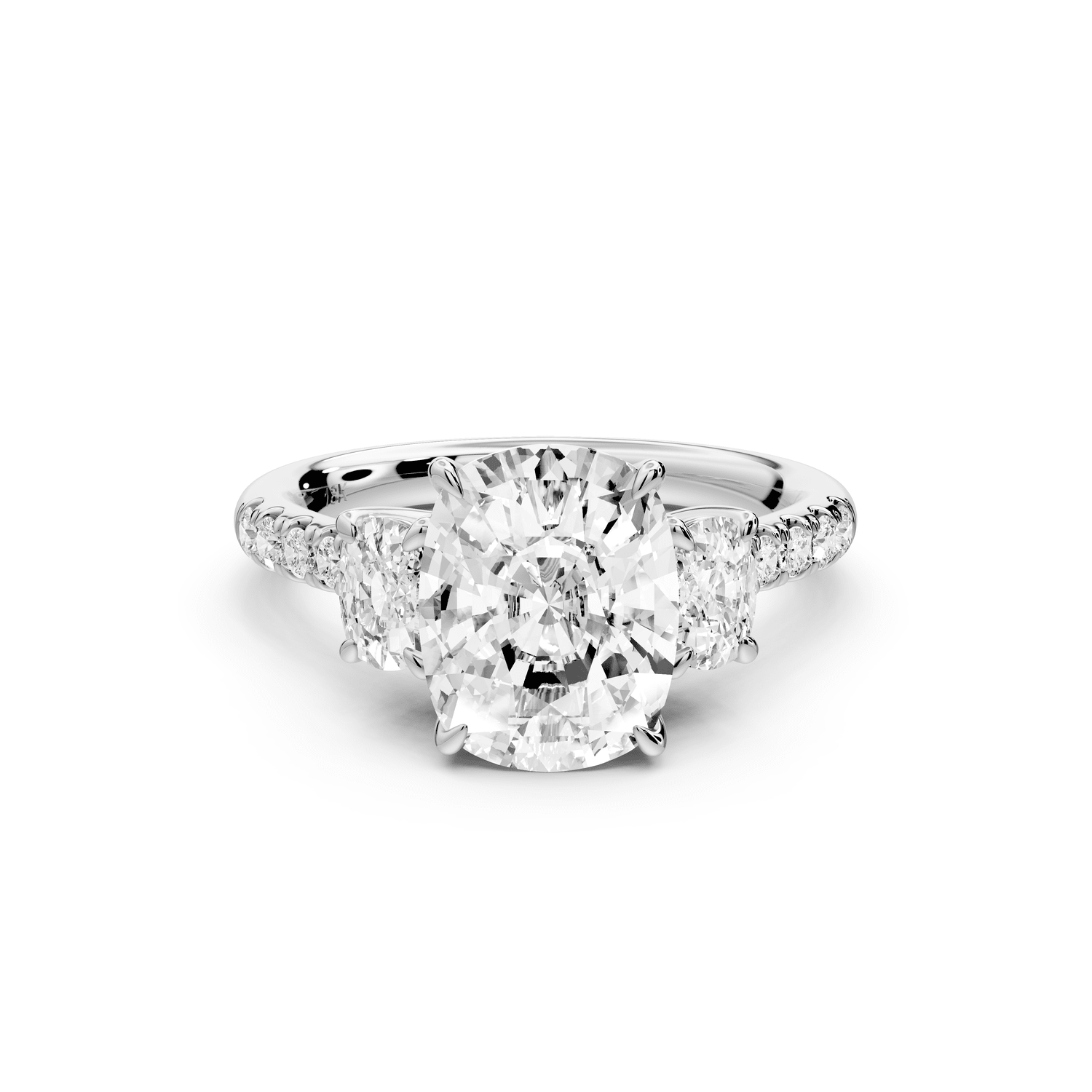 Mia - 3ct platinum ecushion Trellis Basket Diamond Pavé half band Engagement Ring - Mr. Alex Jewelry