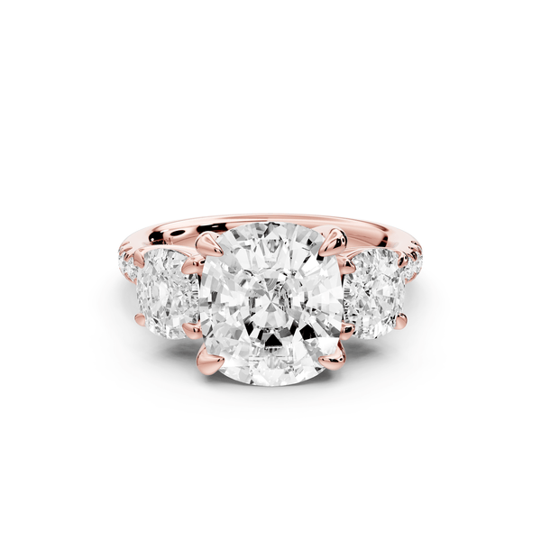 Mia - 4ct 14k rose gold ecushion Trellis Basket Diamond Pavé half band Engagement Ring - Mr. Alex Jewelry