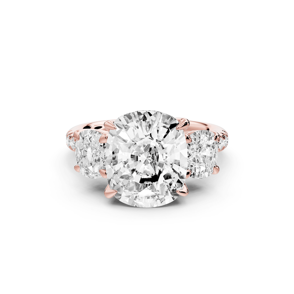 Mia - 5ct 14k rose gold ecushion Trellis Basket Diamond Pavé half band Engagement Ring - Mr. Alex Jewelry
