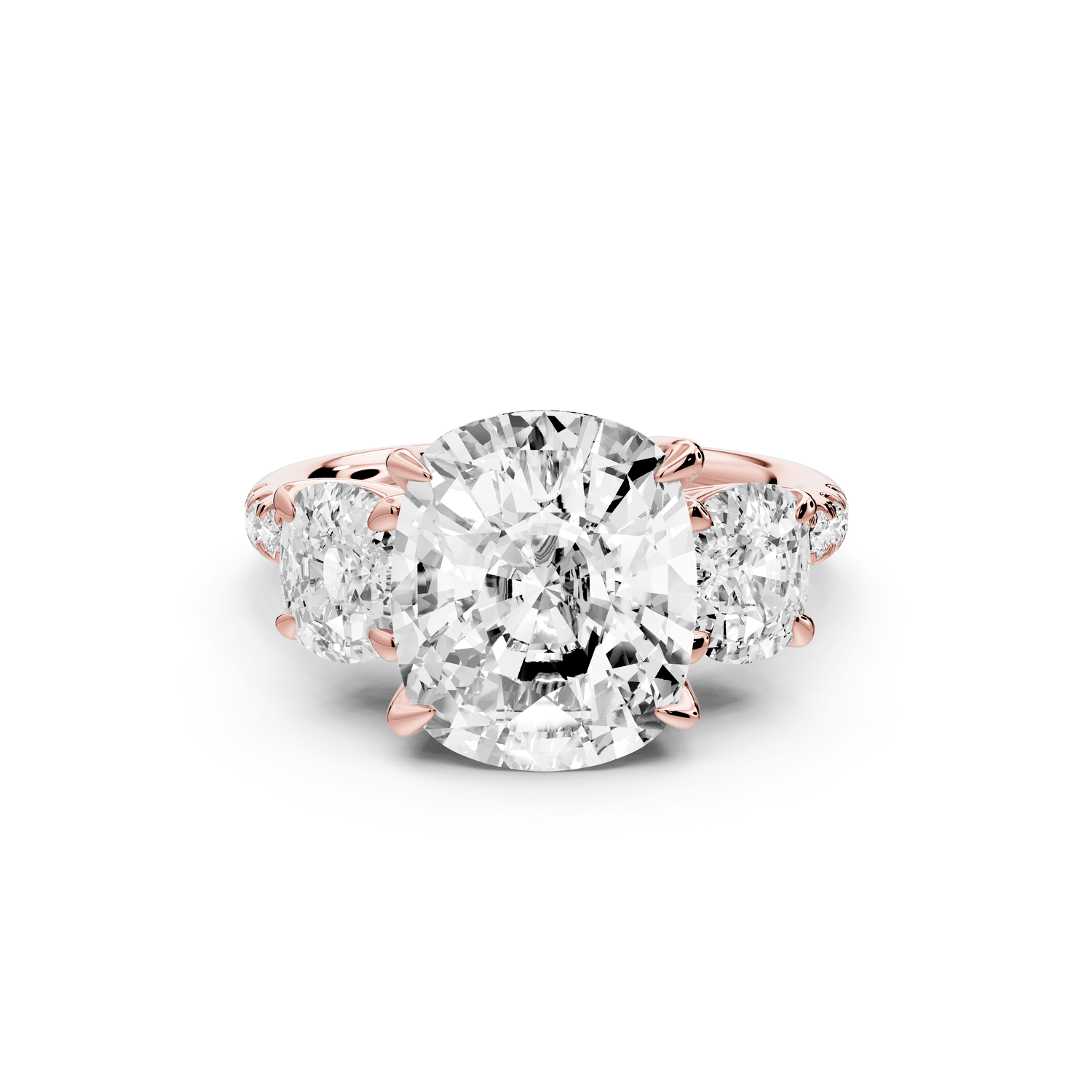 Mia - 5ct 18k rose gold ecushion Trellis Basket Diamond Pavé half band Engagement Ring - Mr. Alex Jewelry