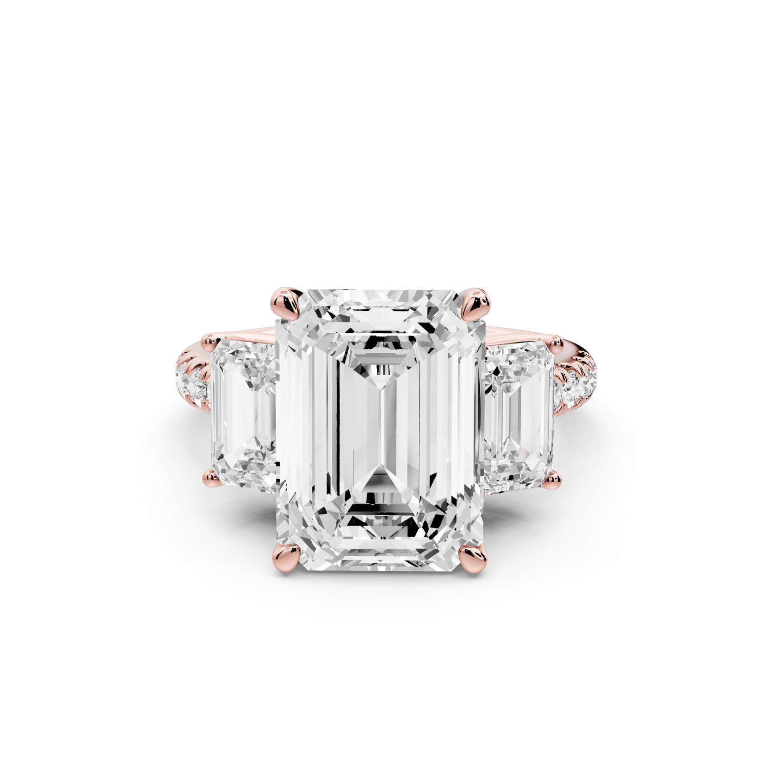 Mia - 5ct 18k rose gold emerald Trellis Basket Diamond Pavé half band Engagement Ring - Mr. Alex Jewelry