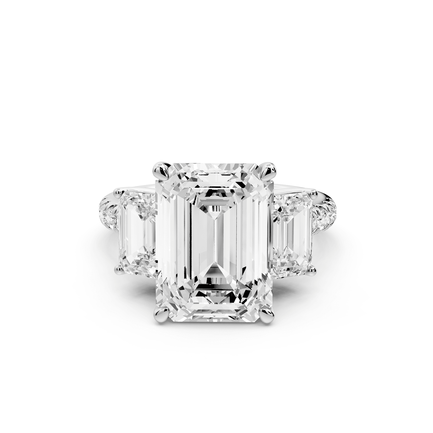 Mia - 5ct 18k white gold emerald Trellis Basket Diamond Pavé half band Engagement Ring - Mr. Alex Jewelry