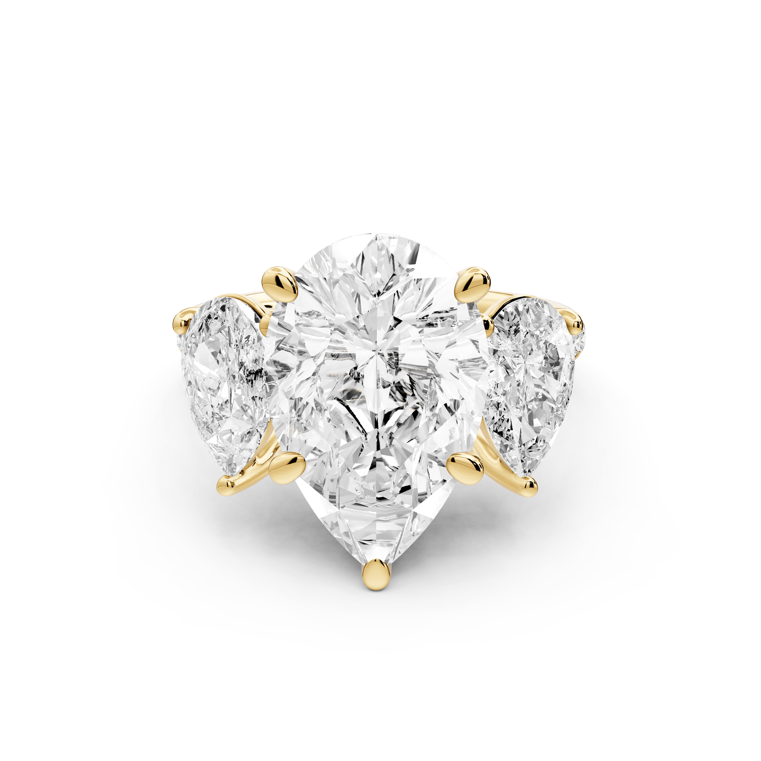 Mia - 5ct 18k yellow gold pear Trellis Basket Diamond Pavé half band Engagement Ring - Mr. Alex Jewelry