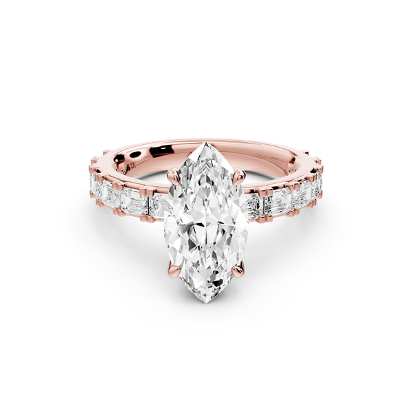 Nadia - 2ct 14k rose gold marquise diamond with east - west emerald cut accent stones engagement ring - Mr. Alex Jewelry