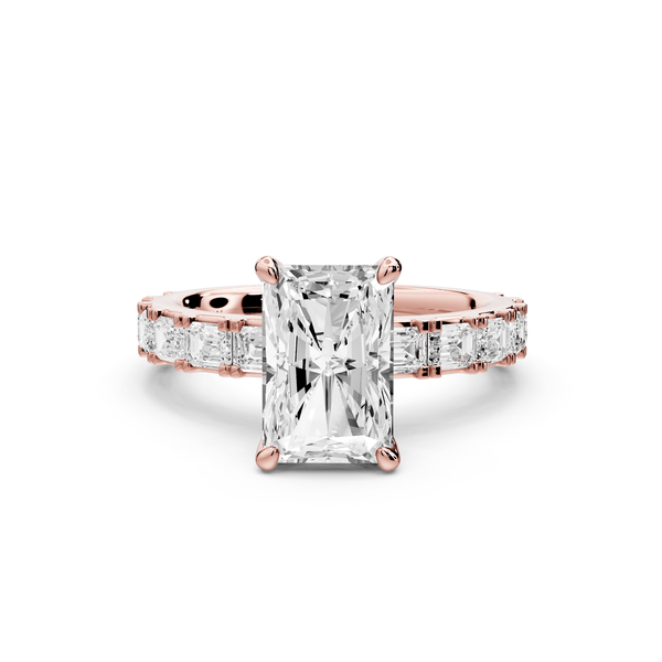 Nadia - 2ct 14k rose gold radiant diamond with east - west emerald cut accent stones engagement ring - Mr. Alex Jewelry