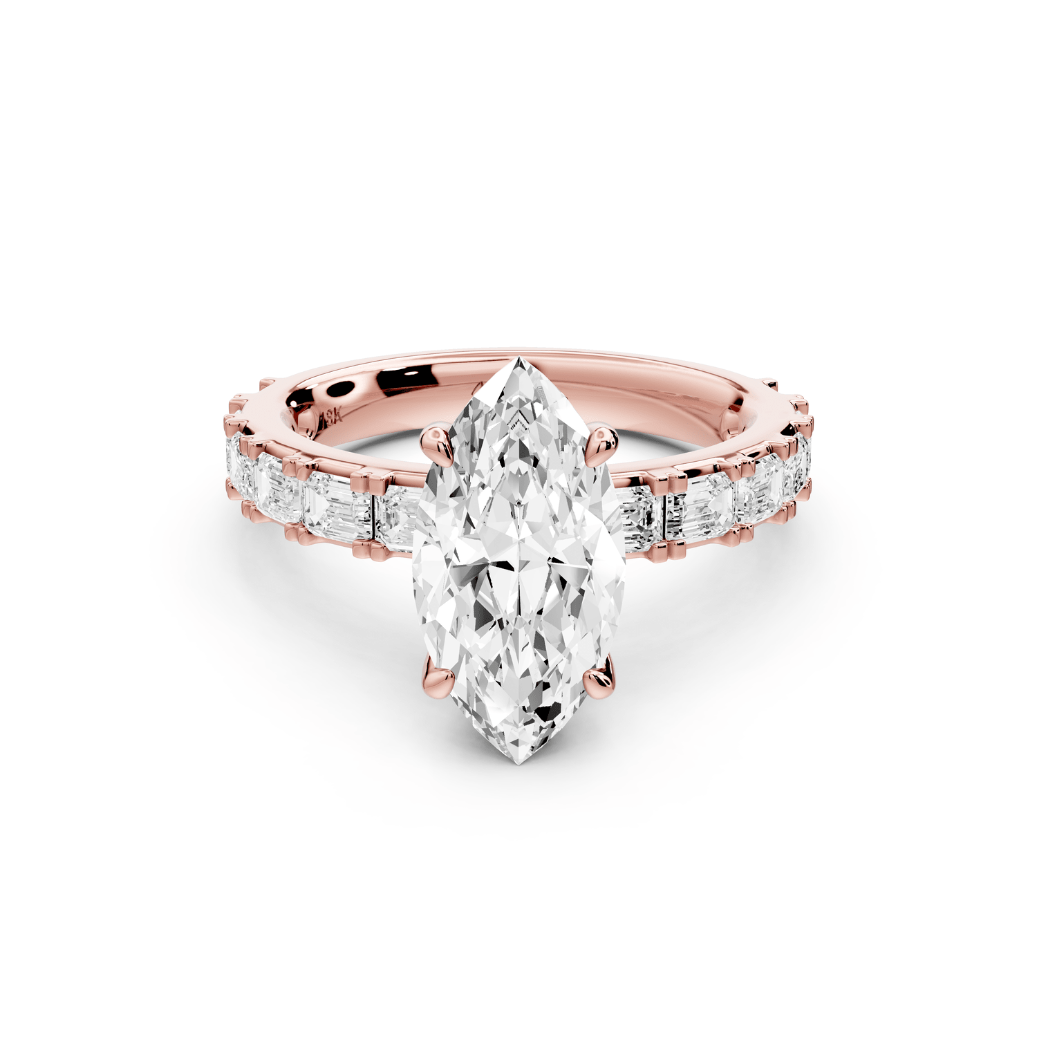 Nadia - 2ct 18k rose gold marquise diamond with east - west emerald cut accent stones engagement ring - Mr. Alex Jewelry