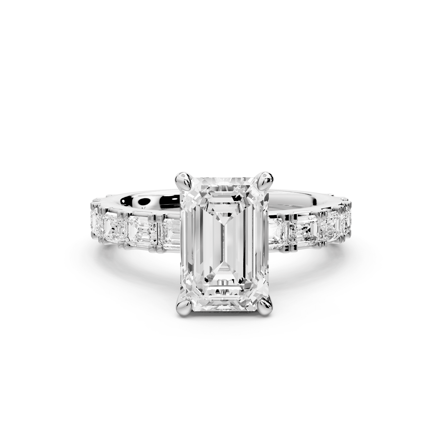 Nadia - 2ct 18k white gold emerald diamond with east - west emerald cut accent stones engagament ring - Mr. Alex Jewelry