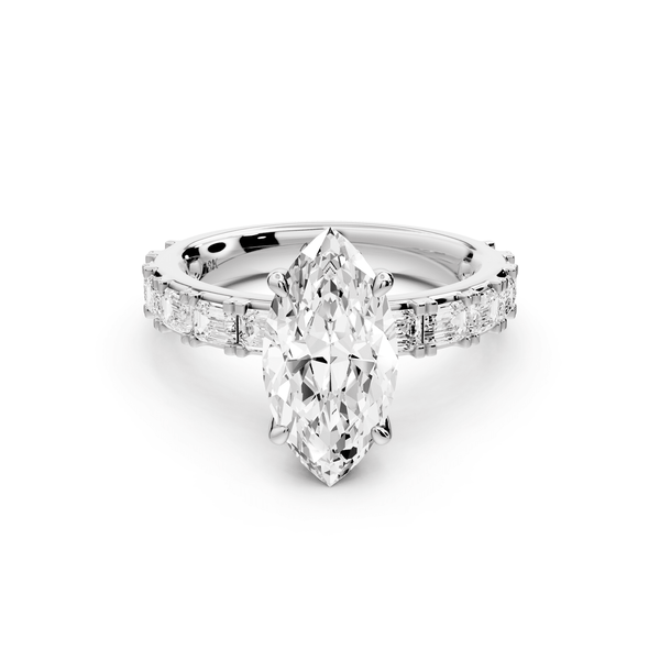 Nadia - 2ct platinum marquise diamond with east - west emerald cut accent stones engagement ring - Mr. Alex Jewelry