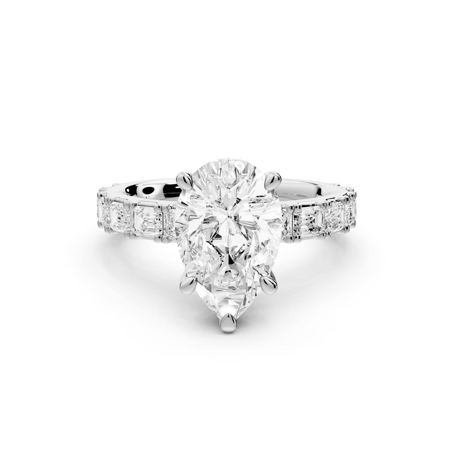 Nadia - 2ct platinum pear diamond with east - west emerald cut accent stones engagament ring - Mr. Alex Jewelry