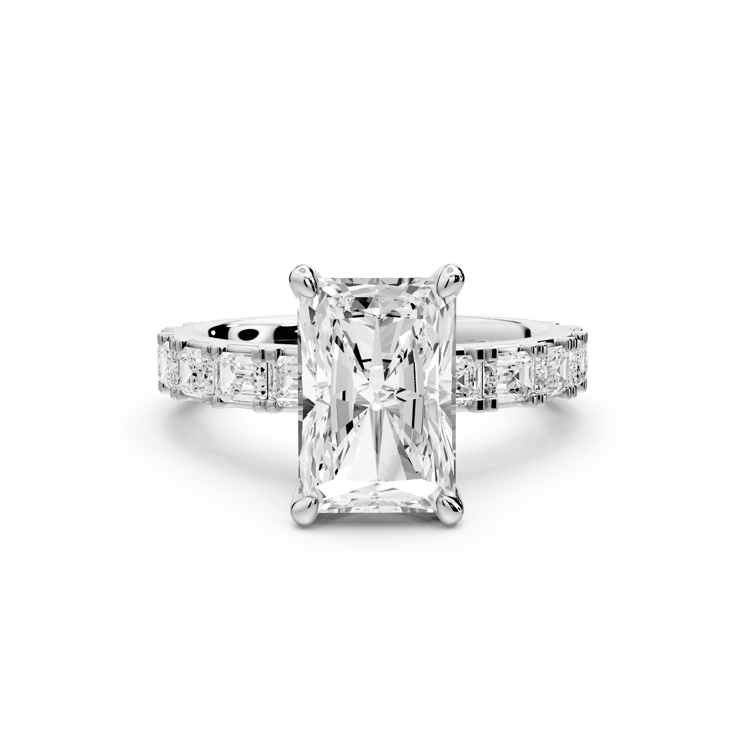 Nadia - 3ct 14k white gold radiant diamond with east - west emerald cut accent stones engagement ring - Mr. Alex Jewelry