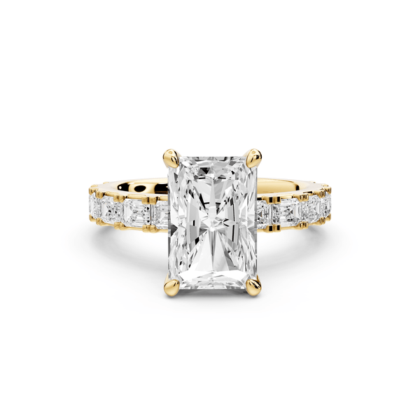 Nadia - 3ct 14k yellow gold radiant diamond with east - west emerald cut accent stones engagement ring - Mr. Alex Jewelry
