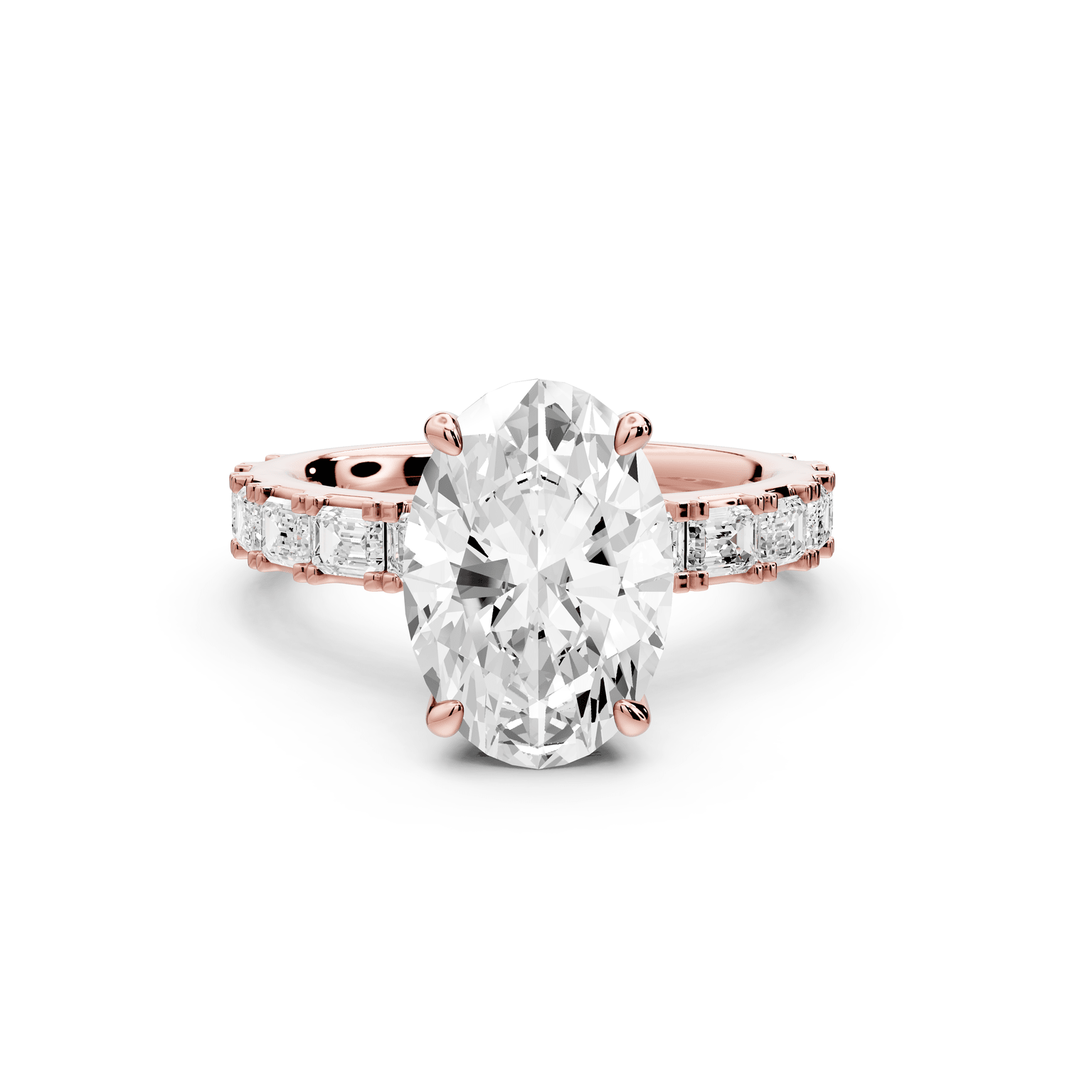 Nadia - 3ct 18k rose gold oval diamond with east - west emerald cut accent stones engagament ring - Mr. Alex Jewelry