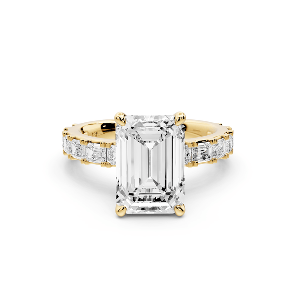 Nadia - 3ct 18k yellow gold emerald diamond with east - west emerald cut accent stones engagament ring - Mr. Alex Jewelry