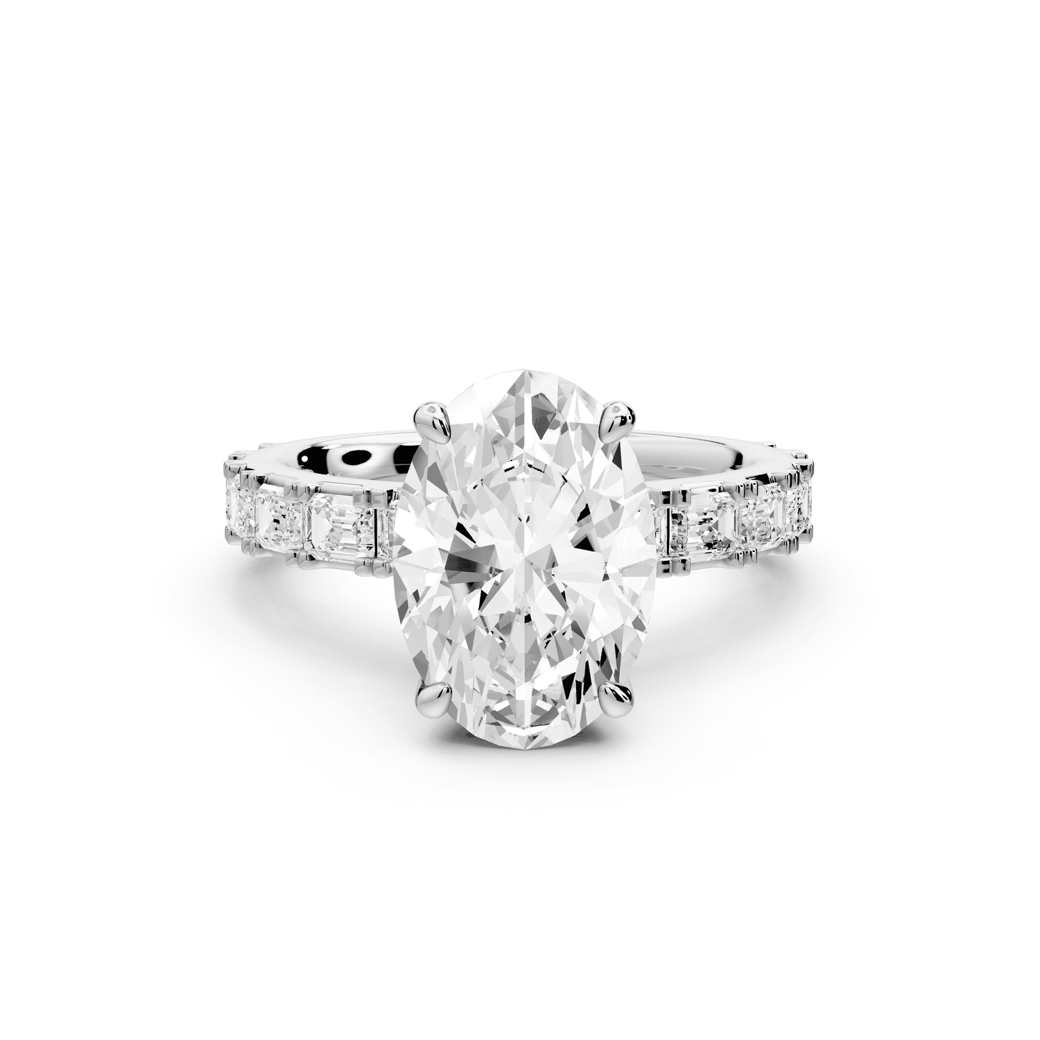 Nadia - 3ct platinum oval diamond with east - west emerald cut accent stones engagament ring - Mr. Alex Jewelry