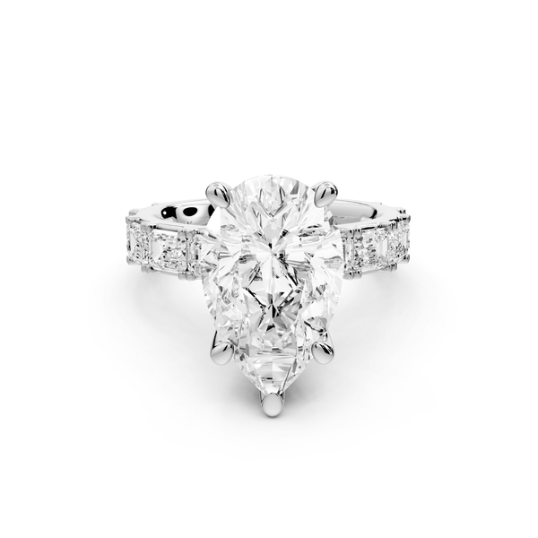 Nadia - 4ct platinum pear diamond with east - west emerald cut accent stones engagament ring - Mr. Alex Jewelry