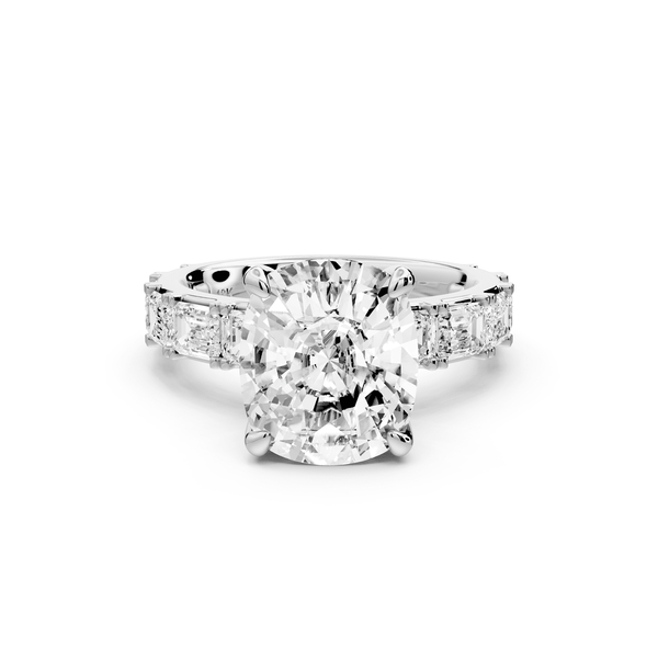 Nadia - 5ct 14k white gold ecushion diamond with east - west emerald cut accent stones engagement ring - Mr. Alex Jewelry