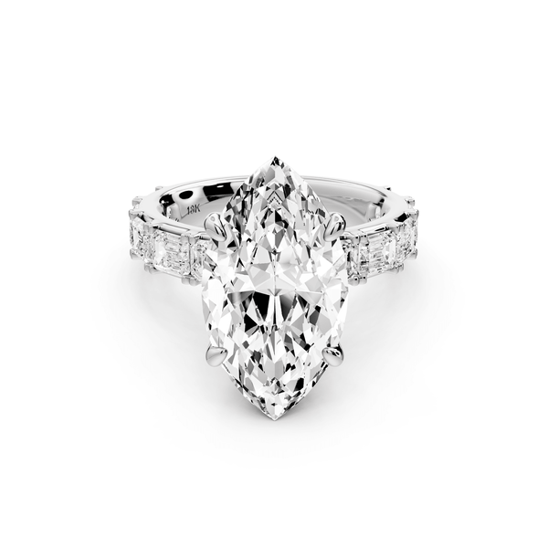 Nadia - 5ct 14k white gold marquise diamond with east - west emerald cut accent stones engagement ring - Mr. Alex Jewelry