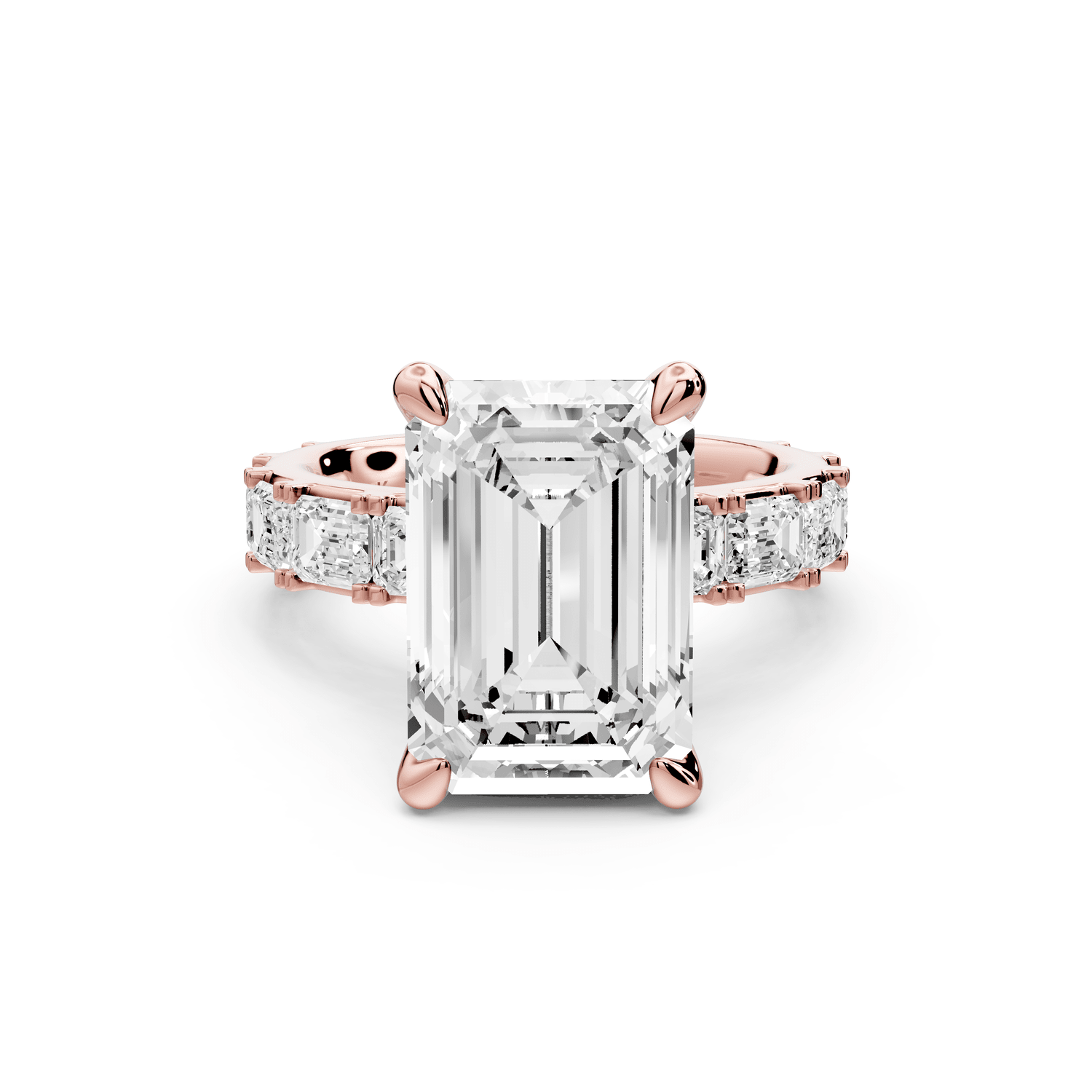 Nadia - 5ct 18k rose gold emerald diamond with east - west emerald cut accent stones engagament ring - Mr. Alex Jewelry