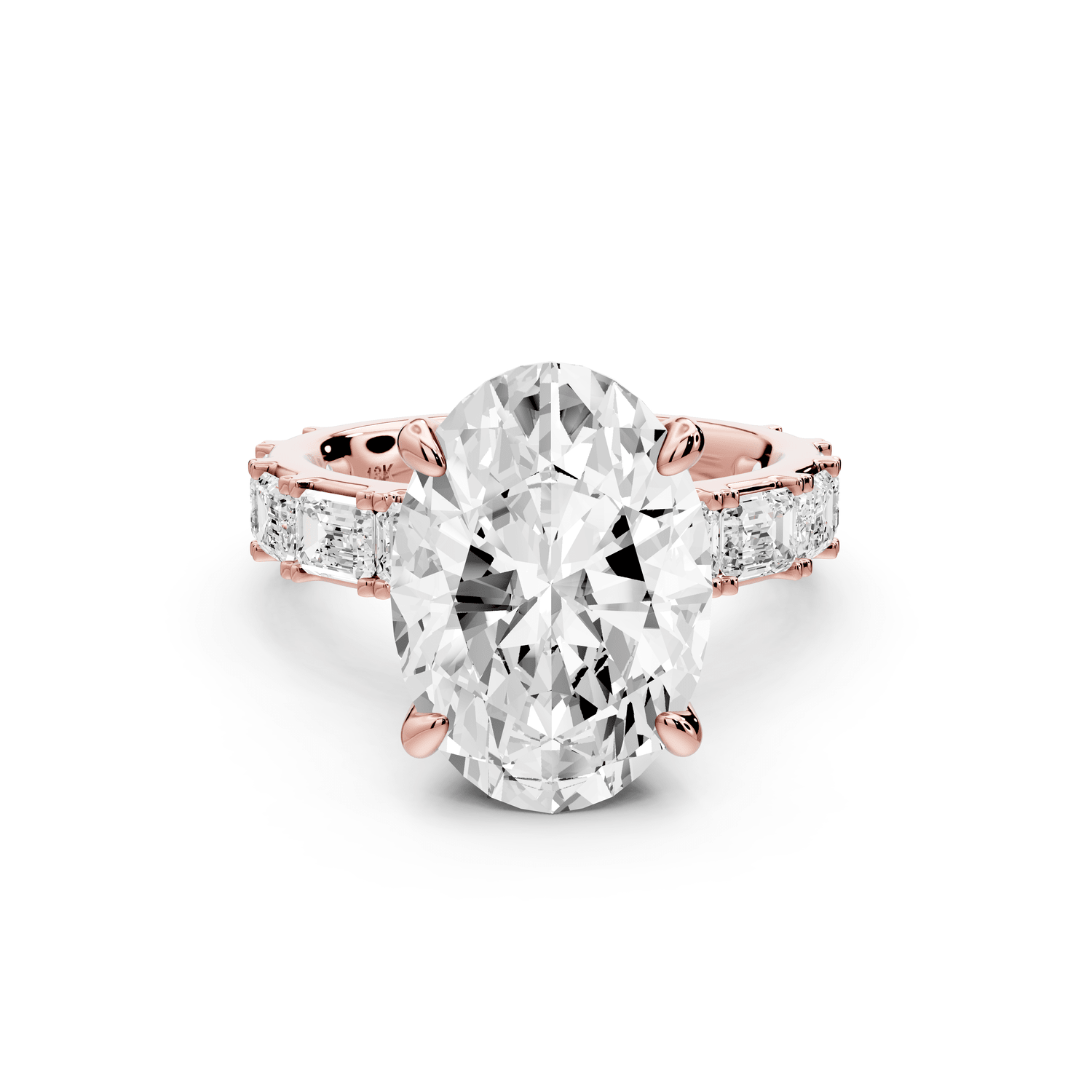 Nadia - 5ct 18k rose gold oval diamond with east - west emerald cut accent stones engagament ring - Mr. Alex Jewelry
