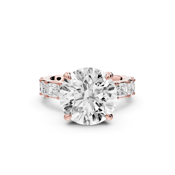 Nadia - 5ct 18k rose gold round diamond with east - west emerald cut accent stones engagement ring - Mr. Alex Jewelry