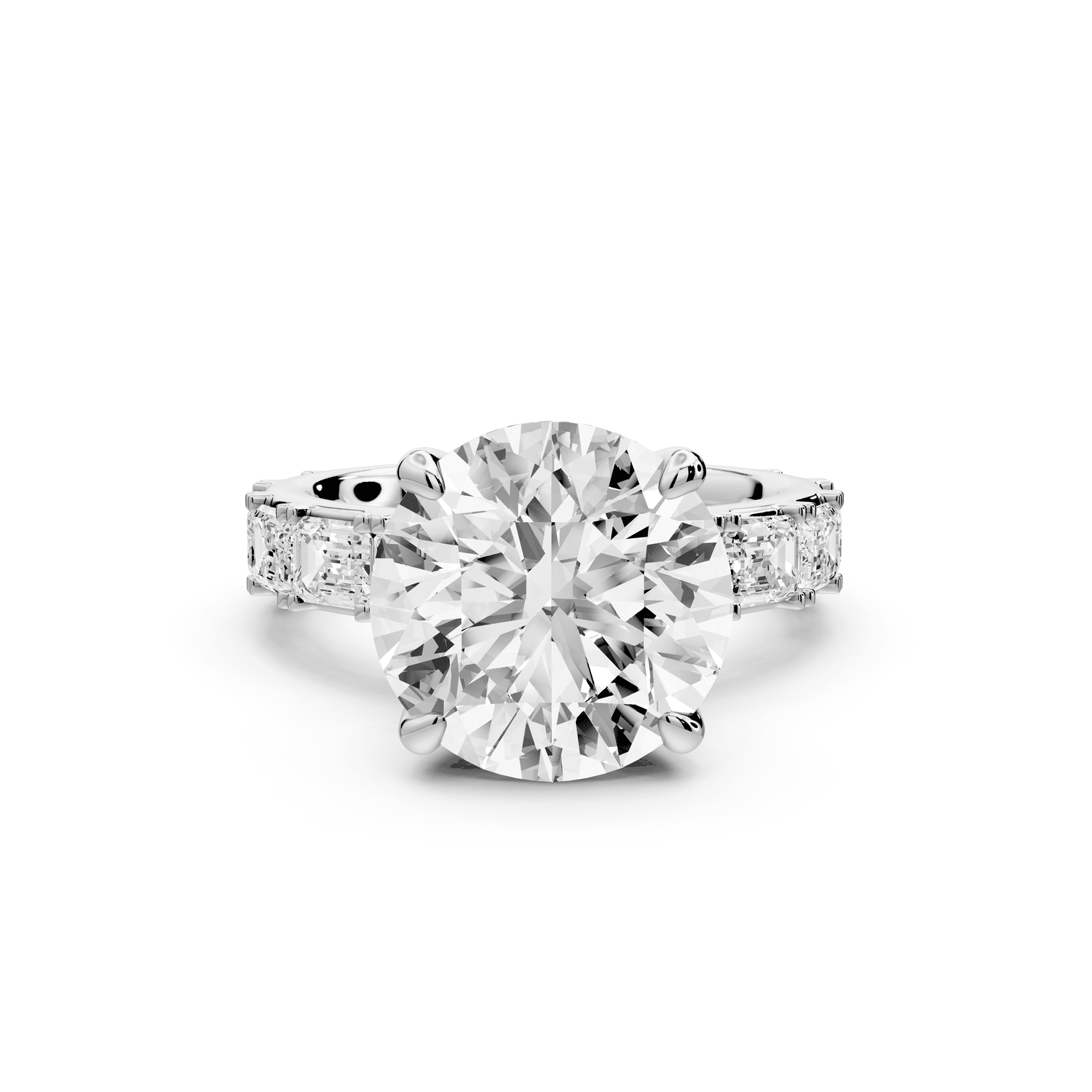 Nadia - 5ct 18k white gold round diamond with east - west emerald cut accent stones engagement ring - Mr. Alex Jewelry