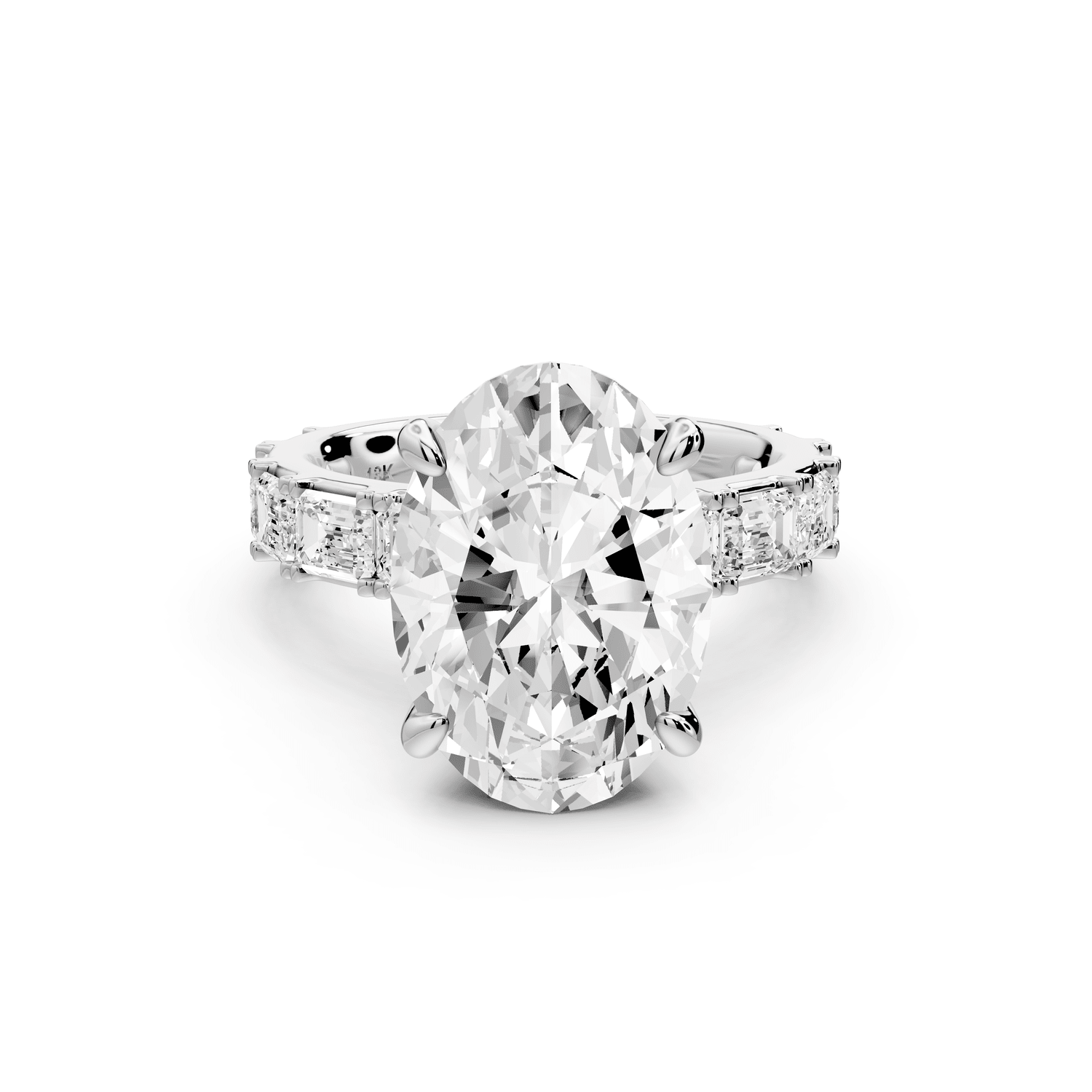 Nadia - 5ct platinum oval diamond with east - west emerald cut accent stones engagament ring - Mr. Alex Jewelry