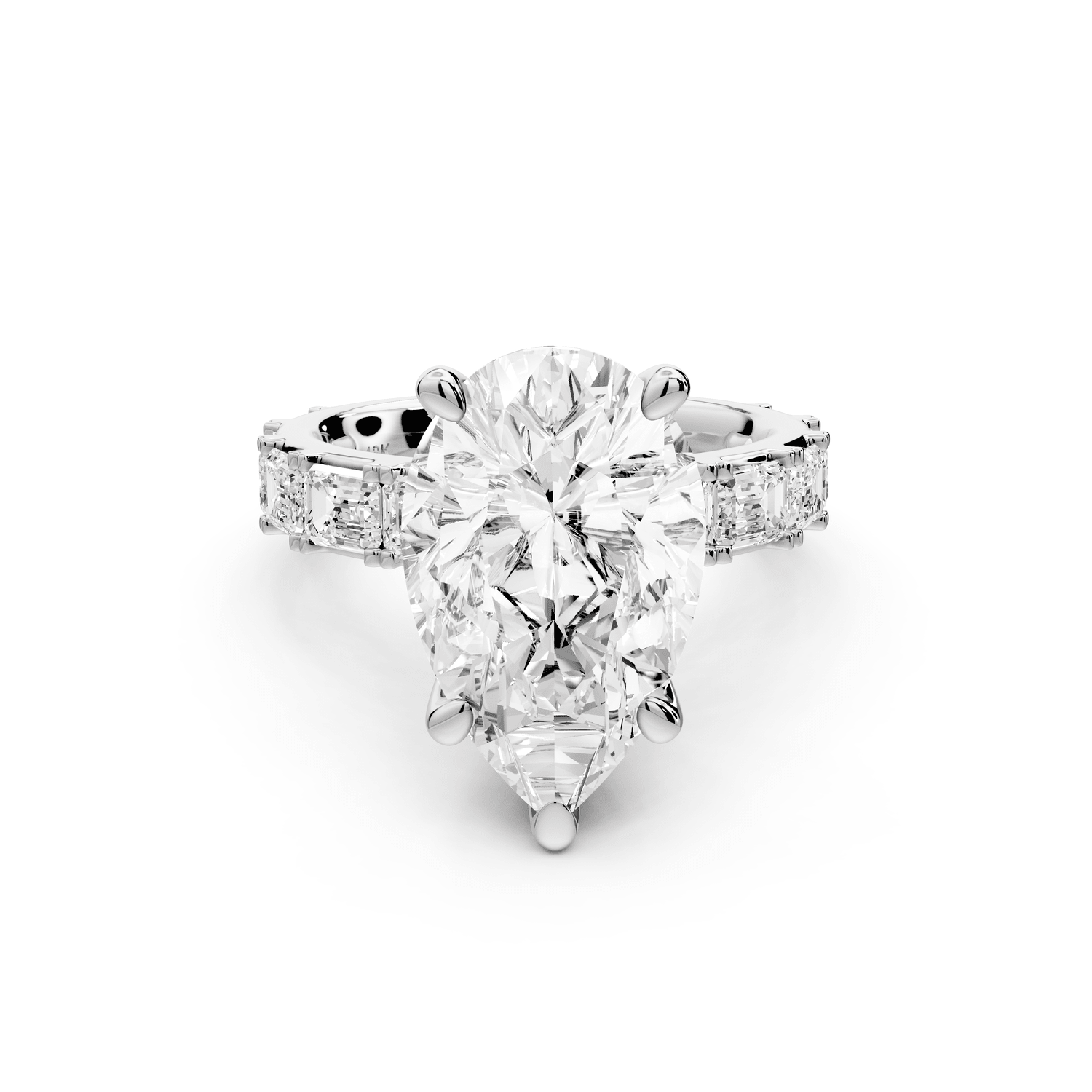Nadia - 5ct platinum pear diamond with east - west emerald cut accent stones engagament ring - Mr. Alex Jewelry