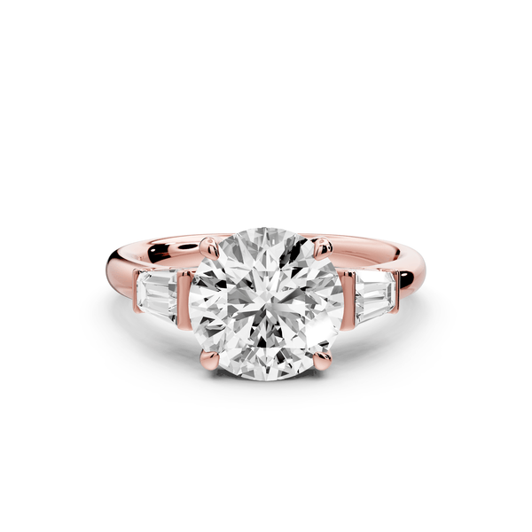 Naomi - 2ct 14k rose gold round diamond with Tapered Baguettes side stones Engagement Ring - Mr. Alex Jewelry