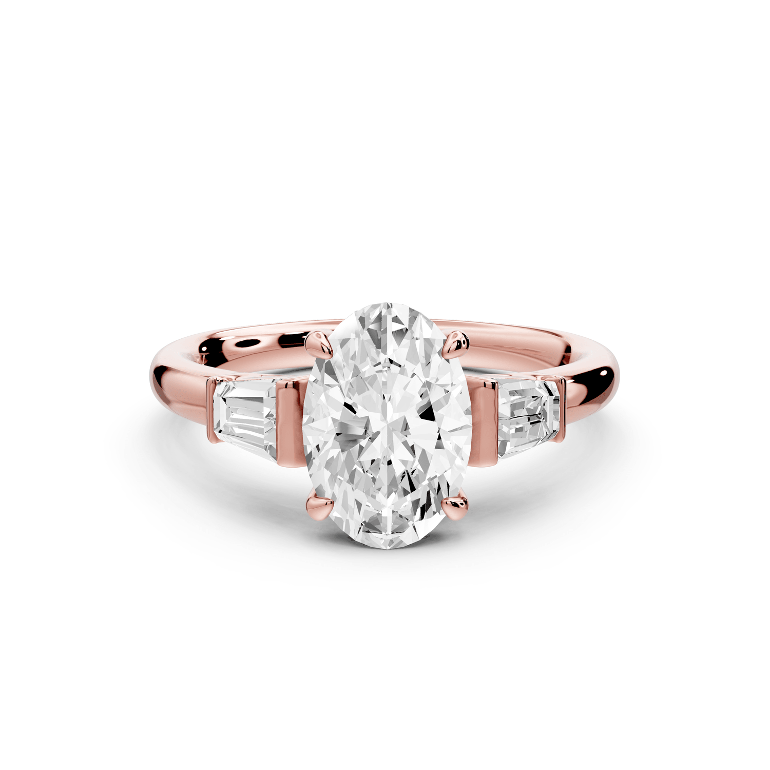 Naomi - 2ct 18k rose gold oval diamond with Tapered Baguettes side stones Engagement Ring - Mr. Alex Jewelry