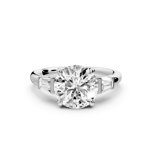 Naomi - 2ct 18k white gold round diamond with Tapered Baguettes side stones Engagement Ring - Mr. Alex Jewelry
