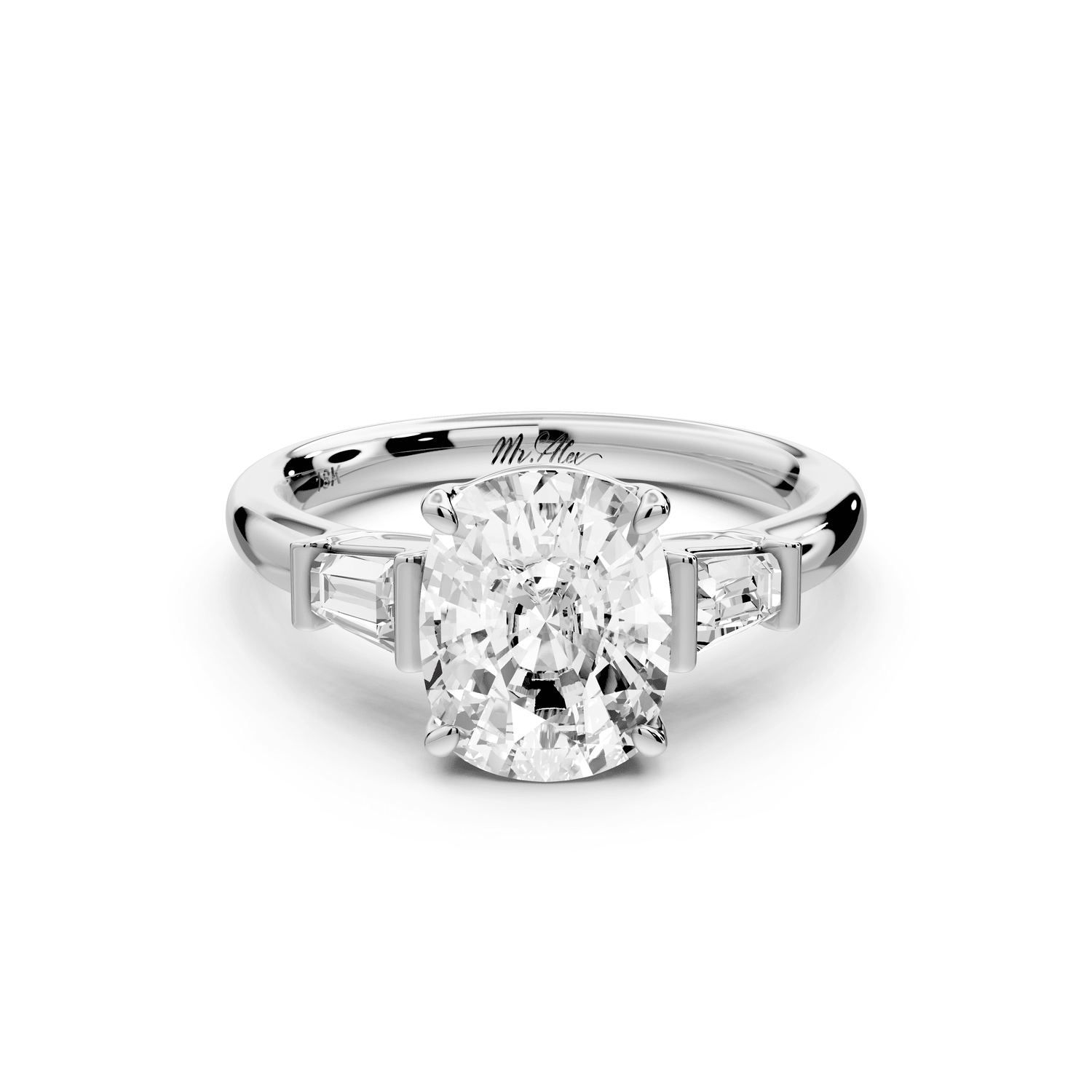 Naomi - 2ct platinum ecushion diamond with Tapered Baguettes side stones Engagement Ring - Mr. Alex Jewelry