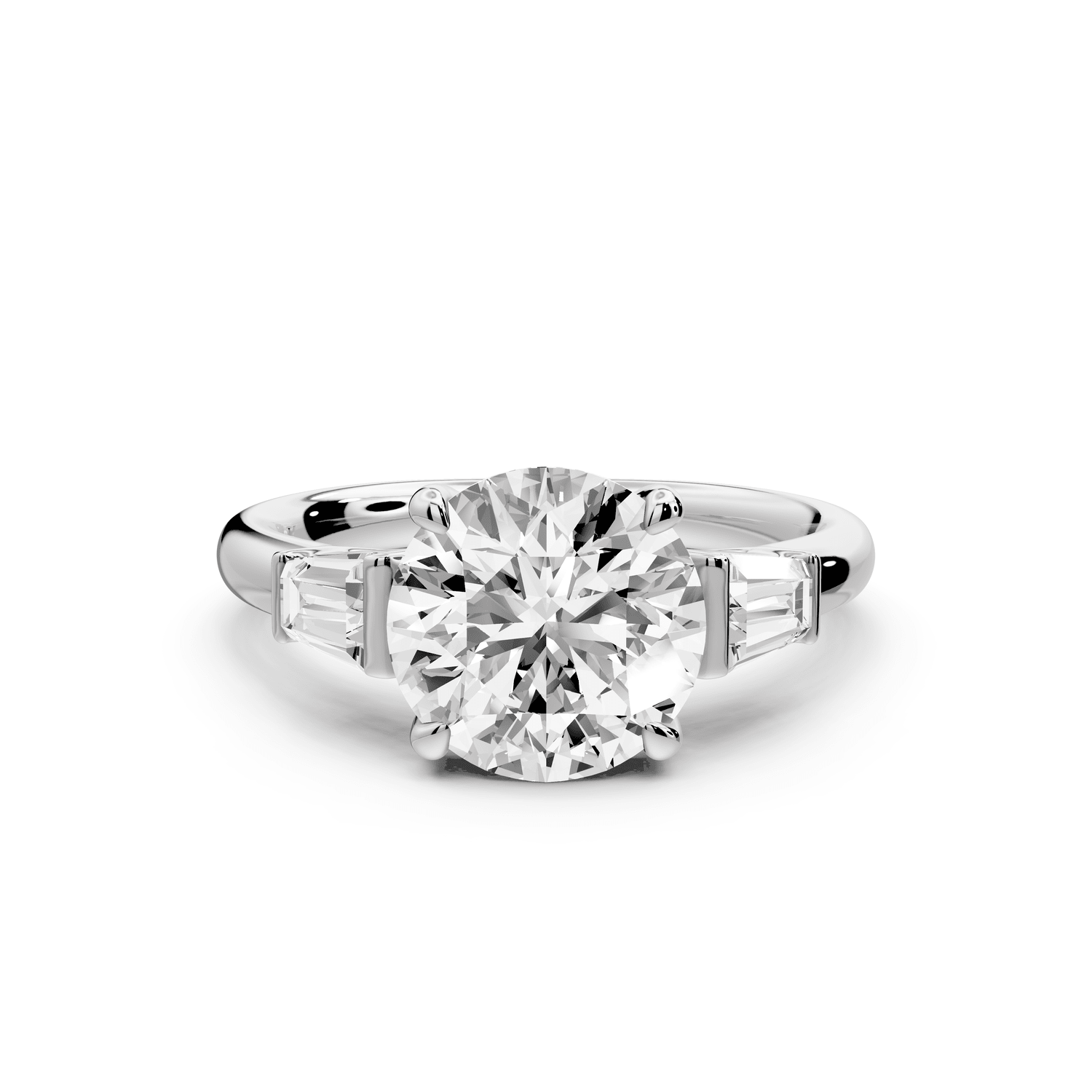 Naomi - 2ct platinum round diamond with Tapered Baguettes side stones Engagement Ring - Mr. Alex Jewelry