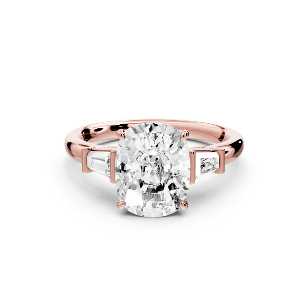 Naomi - 3ct 14k rose gold ecushion diamond with Tapered Baguettes side stones Engagement Ring - Mr. Alex Jewelry