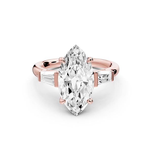 Naomi - 3ct 14k rose gold marquise diamond with Tapered Baguettes side stones Engagement Ring - Mr. Alex Jewelry