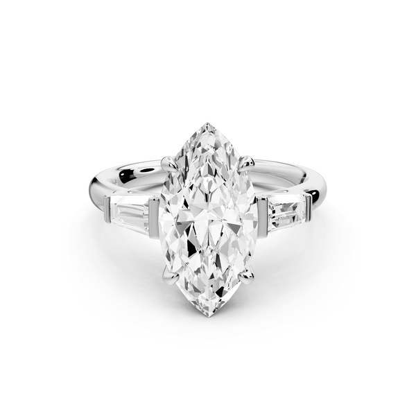 Naomi - 3ct 14k white gold marquise diamond with Tapered Baguettes side stones Engagement Ring - Mr. Alex Jewelry